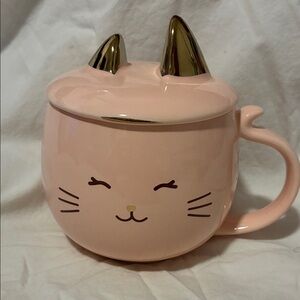 Adorable! Gold and Pink Cat Mug, New in Box